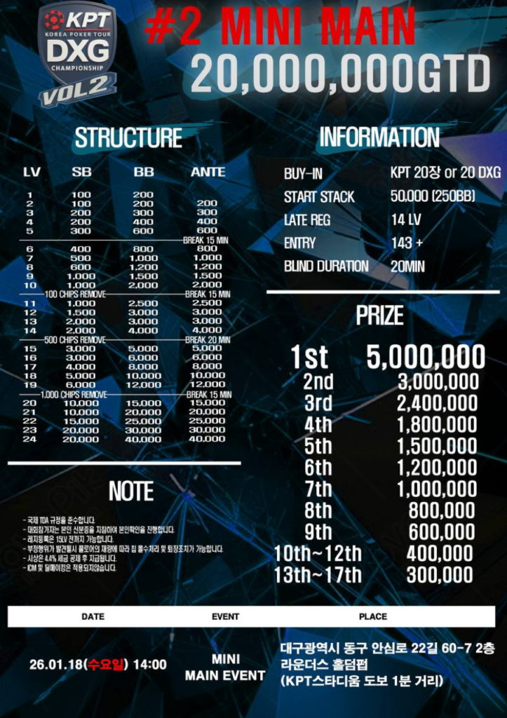 01/18~02/18 KPT DXG 챔피언십 Vol. 2 토너먼트 일정