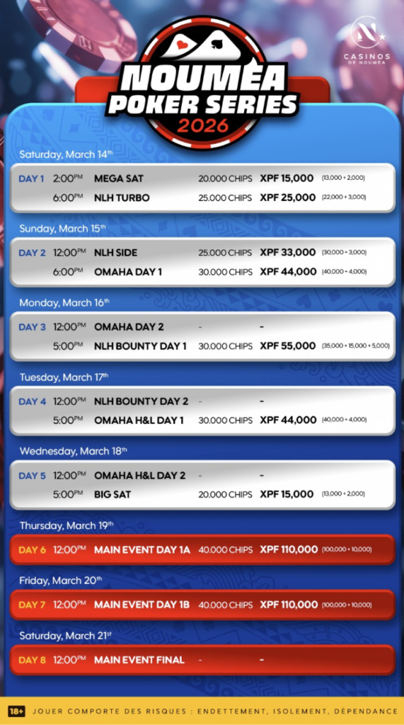 03/15~03/21 누메아 포커 시리즈, Grand Casino de Nouméa에서 개최