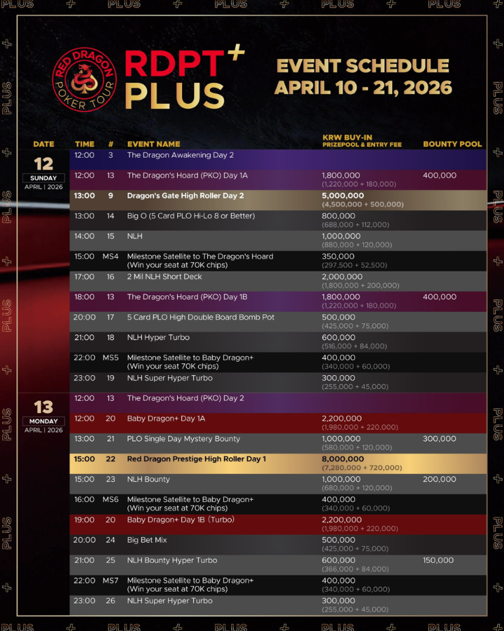 04/10~04/21 제주에서 개최되는 레드 드래곤 포커 투어 플러스
