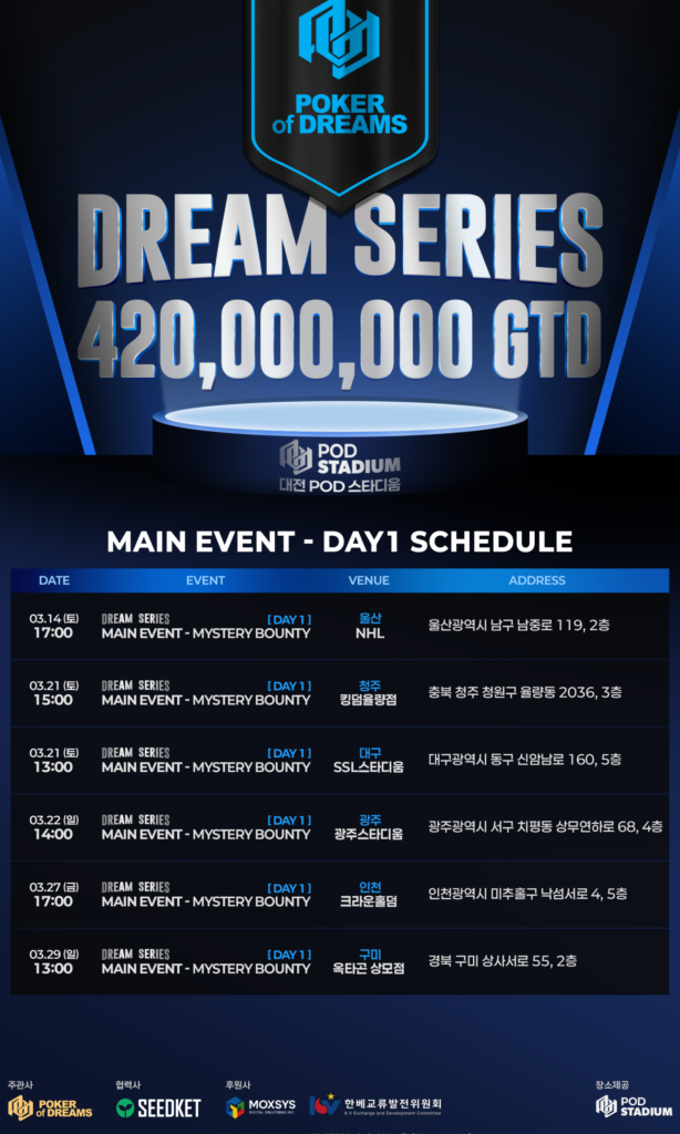 4월 1일 ~ 4월 5일 POD 드림 시리즈 대회 일정