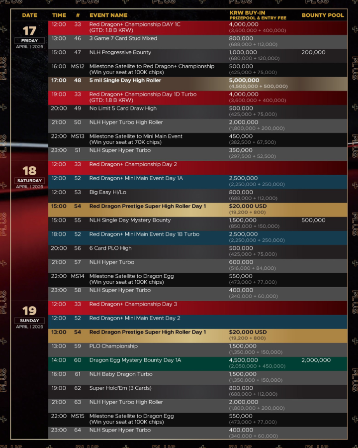 04/10~04/21 제주에서 개최되는 레드 드래곤 포커 투어 플러스