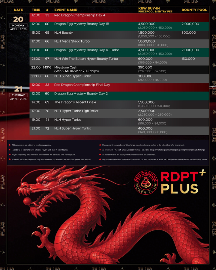 04/10~04/21 제주에서 개최되는 레드 드래곤 포커 투어 플러스